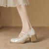 Mary Jane Shoes Women's Thick Heel Retro Patent Leather Small Leather Shoes Round Head Shallow Mouth Temperament Low Heel Single Shoes Women
