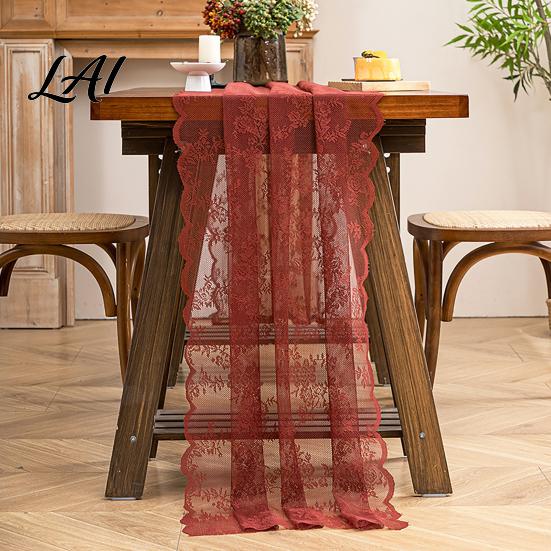 Elegant Table Runner Vintage Floral Lace Runner Sheer Embroidery Tablecloth Wedding Cover Decorative for Bridal Shower Party Lightweight