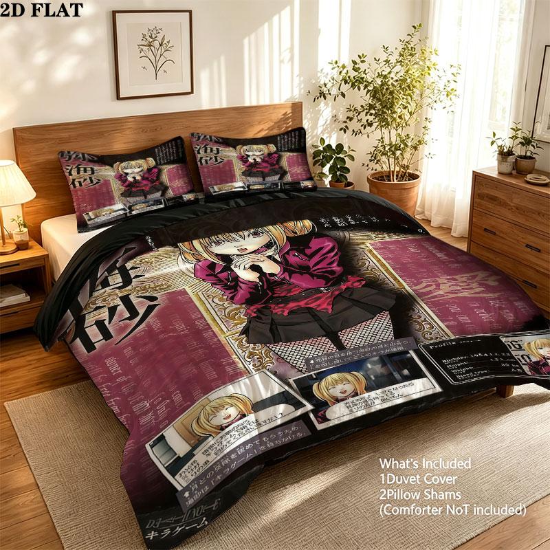 Death Note Pattern Bedding Quilt Set Quilt Cover Pillowcase Home Birthday Gift(1 * duvet cover + 2 * pillowcase, without core)