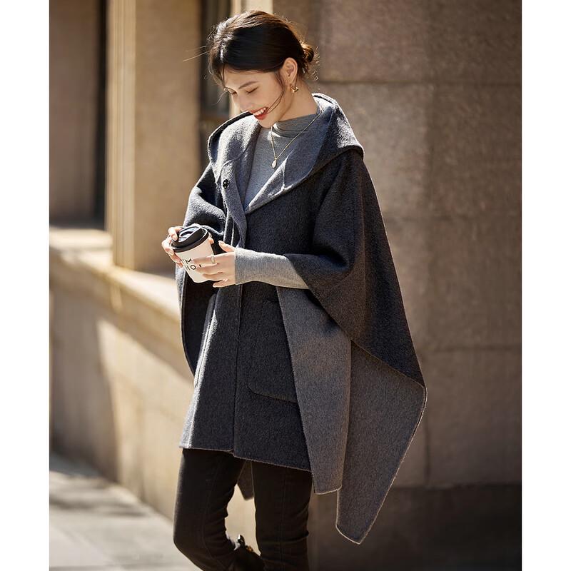 Women's Relaxed Fit Hooded Wool Blend Cape Coat