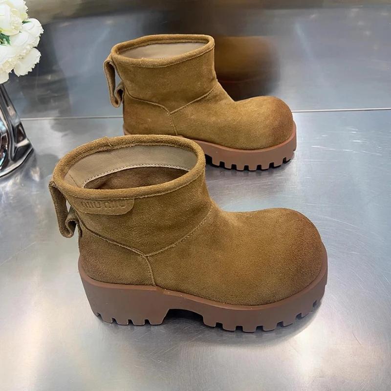 Леопардовые зимние ботильоны женские на платформе замшевые теплые туфли женские 2025 тренд зимние брендовые короткие плюшевые мотоциклетные ботинки Botas De Mujer