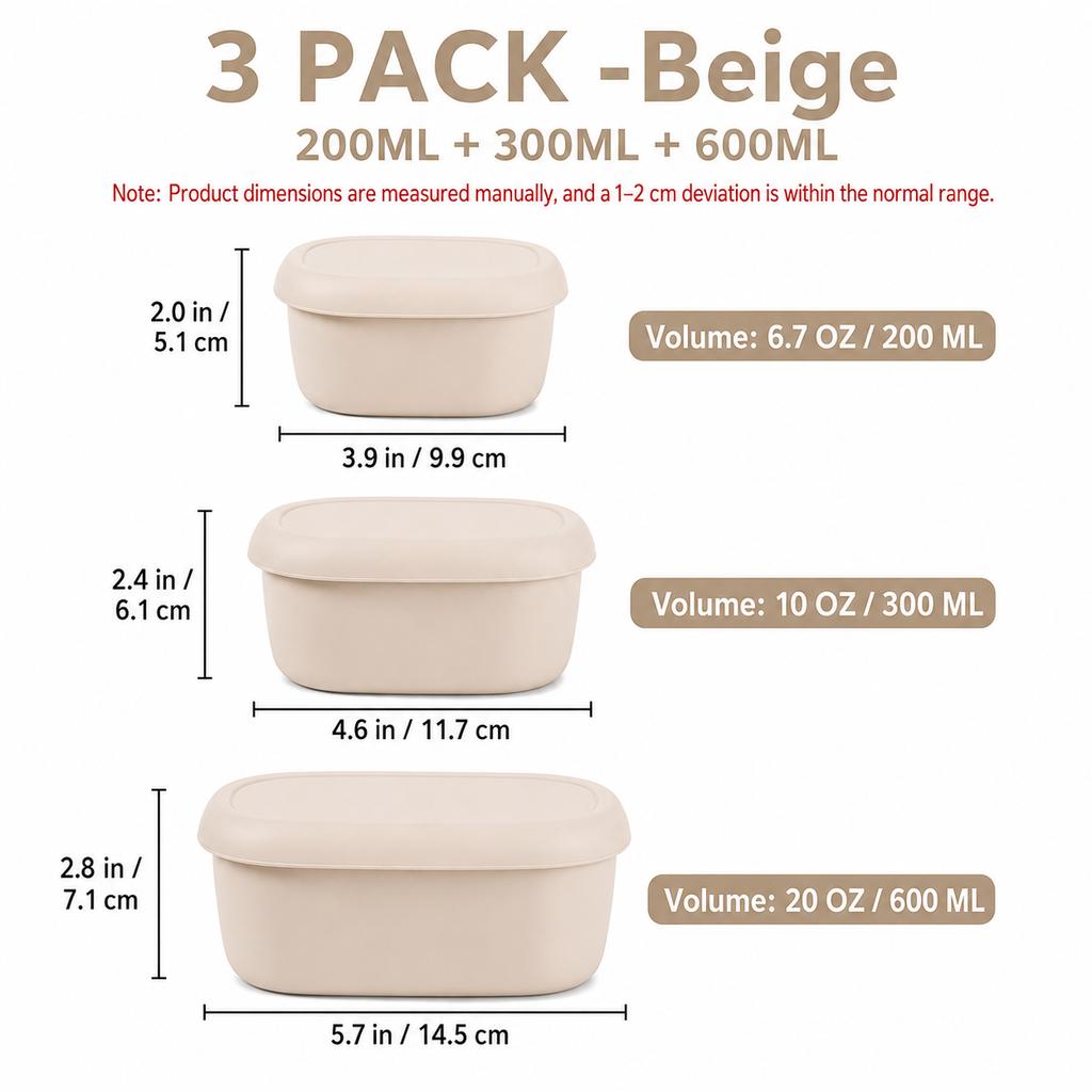 3 Pack Silicone Bento Box Food Storage Containers With Lids Dishwasher Microwave Safe Reusable Lunch Prep Container