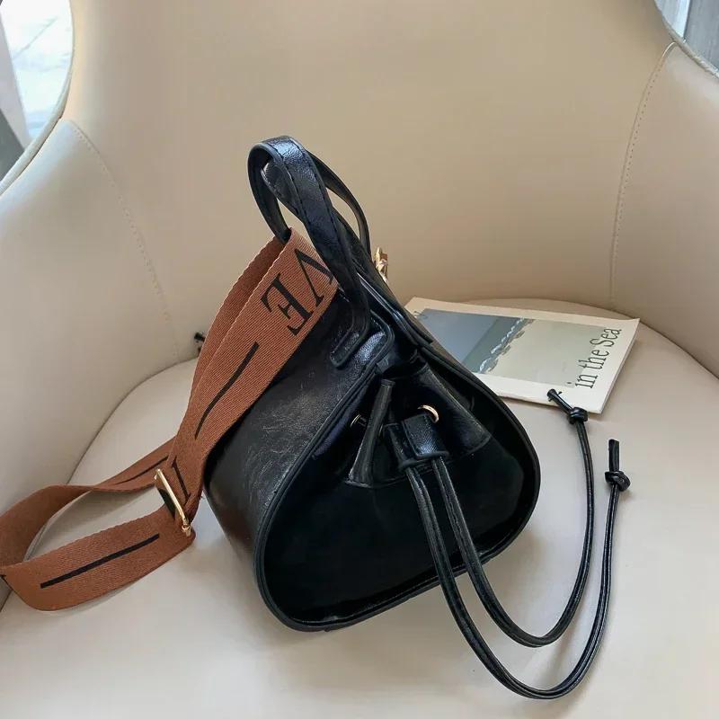 Винтажные сумки кроссбоди для женщин, универсальные мини-сумки-ведерки на шнурке, новинка осени, женская сумка на плечо из мягкой кожи