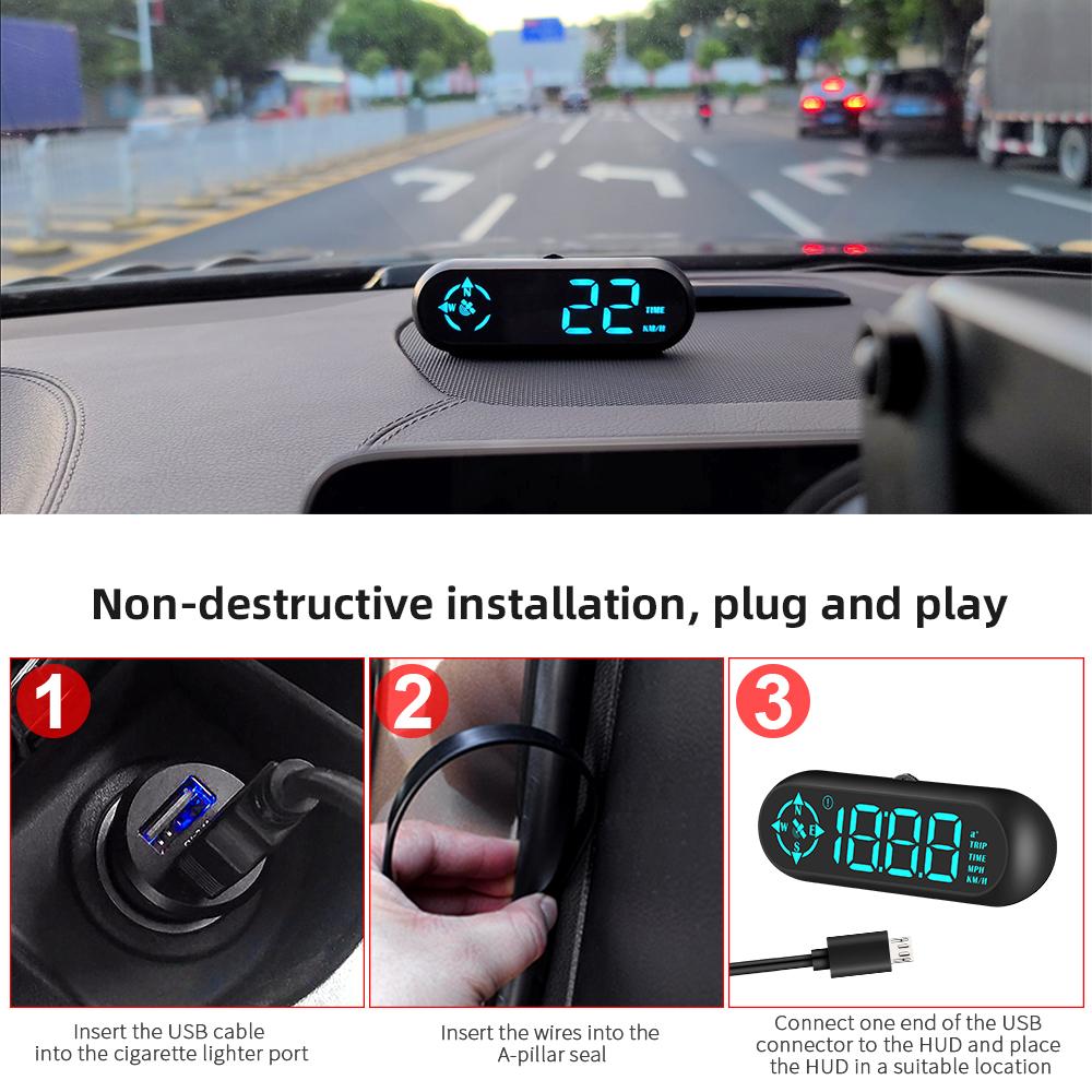 HUD GPS Head Up Display Автомобильный цифровой спидометр Автомобильная электроника Аксессуары Сигнализация превышения скорости Компас Одометр Подходит для всех автомобилей