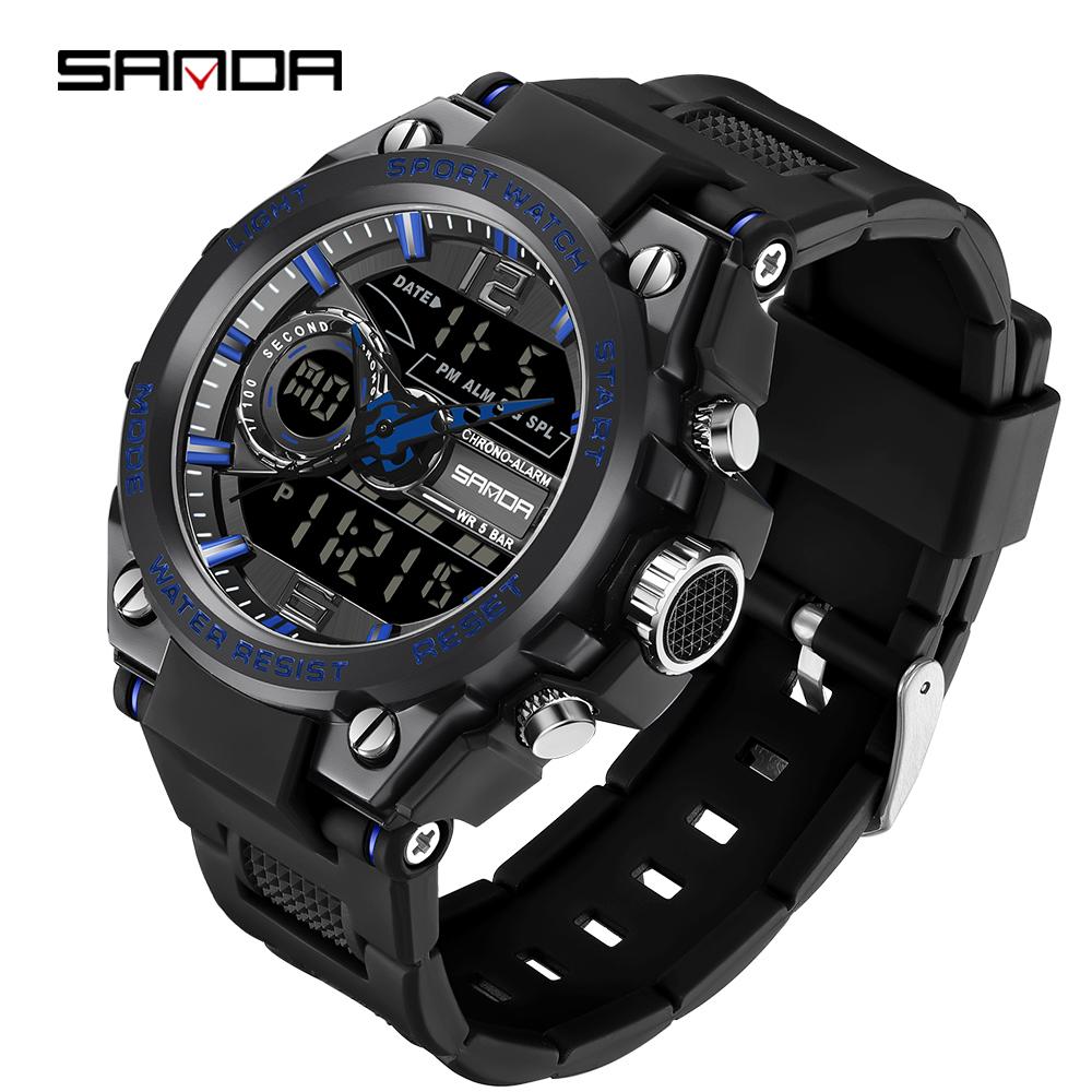 Новые модные мужские часы SANDA, спортивные ночные водонепроницаемые электронные часы, молодежные часы