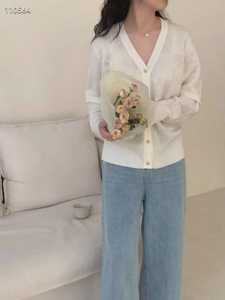 2023 Spring European Contrast Jacquard Collar Knit Women's Long Sleeve Cardigan Sweater