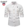 2025 Spring and Summer New Embroidered Men's Casual Shirt Large Solid Color Pocket Decoration Long Sleeve Shirt for Men