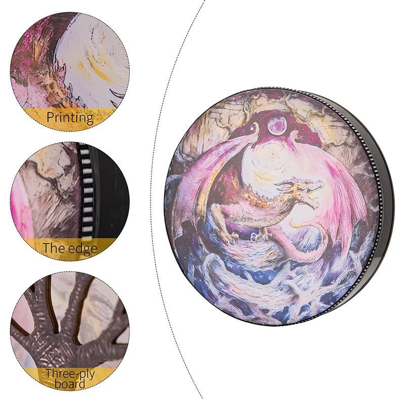 Decorative Hand Drum with Drumstick, Patterned Percussion Drum for Holiday Scene Decor