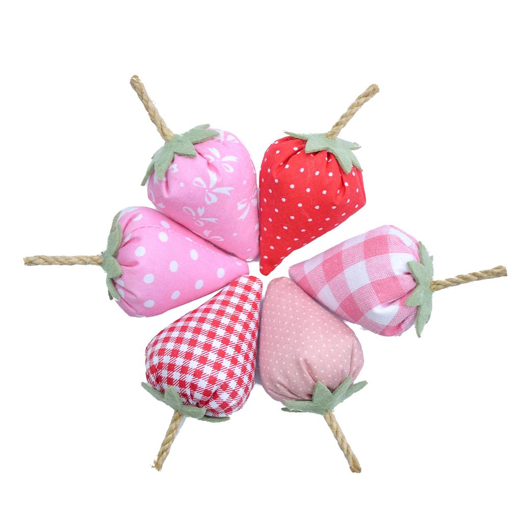6Pcs Fabric Strawberry Handmade Artificial Strawberry Vintage Strawberries Bowl Fillers for Farmhouse Spring Decorations