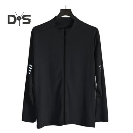 Мужское спортивное пальто с воротником-стойкой, эластичное впитывающее пот, мягкое, дышащее, быстросохнущее, однотонное, на молнии, с длинным рукавом, солнцезащитное пальто для бега в тренажерном зале