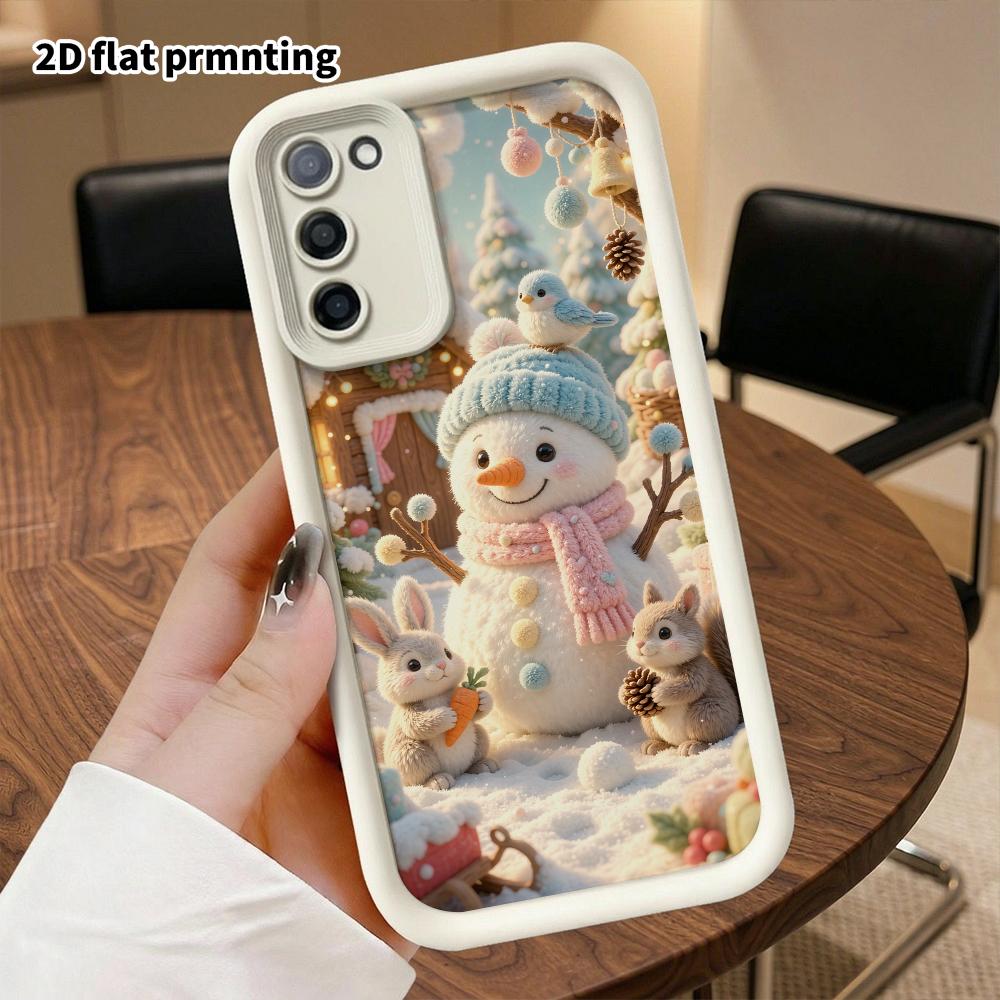 Чехол для телефона: 2D плоский дизайн, подходящий для защитного чехла Samsung Galaxy A34 A35 M05 M06 S20 S22 S21 FE Plus 5G, снеговик в лесу, идеальный рождественский и H