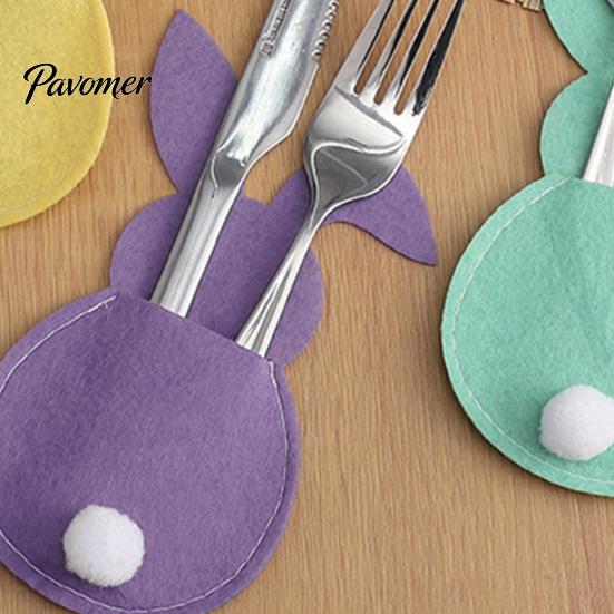 Easter Dinner Table Decor 4 Pcs Bunny Cutlery Holders, Felt Tableware Pouch Bags, Cute Rabbit Utensil Decorative Fork Spoon Sleeve, Spring Knife