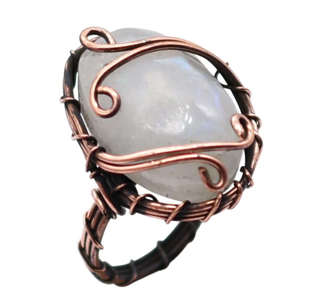 Moonstone Natural Gemstone Copper Wired Ring US Size-7.25 R 4708