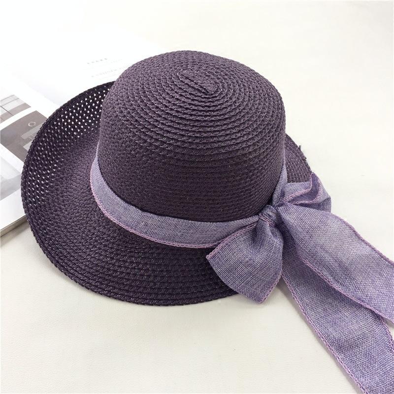 Bow straw hat beach hat women's summer seaside casual versatile sun hat big brim vacation cool hat summer
