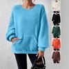 Women's Plush Fleece Zip-Up Jacket, Oversized Pocket and Puff Sleeve Casual Top