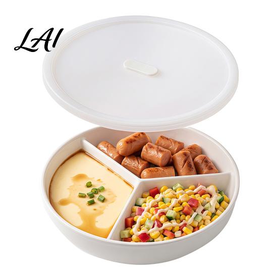 Portion Control Diet Dish Ceramic Steamer Plate with 3 Divided Compartments Round Dinner for Food Rice Meat Vegetable Separator Pot Family Daily Use