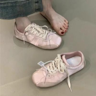 Версия из коровьей кожи ~ балетный стиль бант ретро универсальные контрастные цвета немецкие кроссовки женские мягкие подошвы удобные спортивные туфли в повседневном стиле