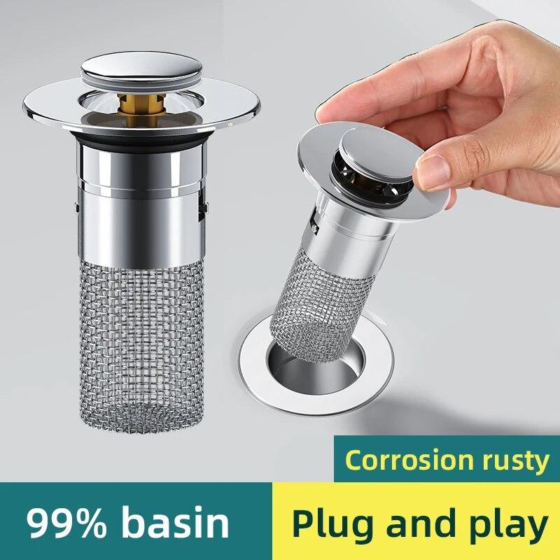 Wash Basin, Plug and Press Type Stainless Steel Filter, Basin, Bouncing Core, Drain, Sink, Water Plug, Floor Drain
