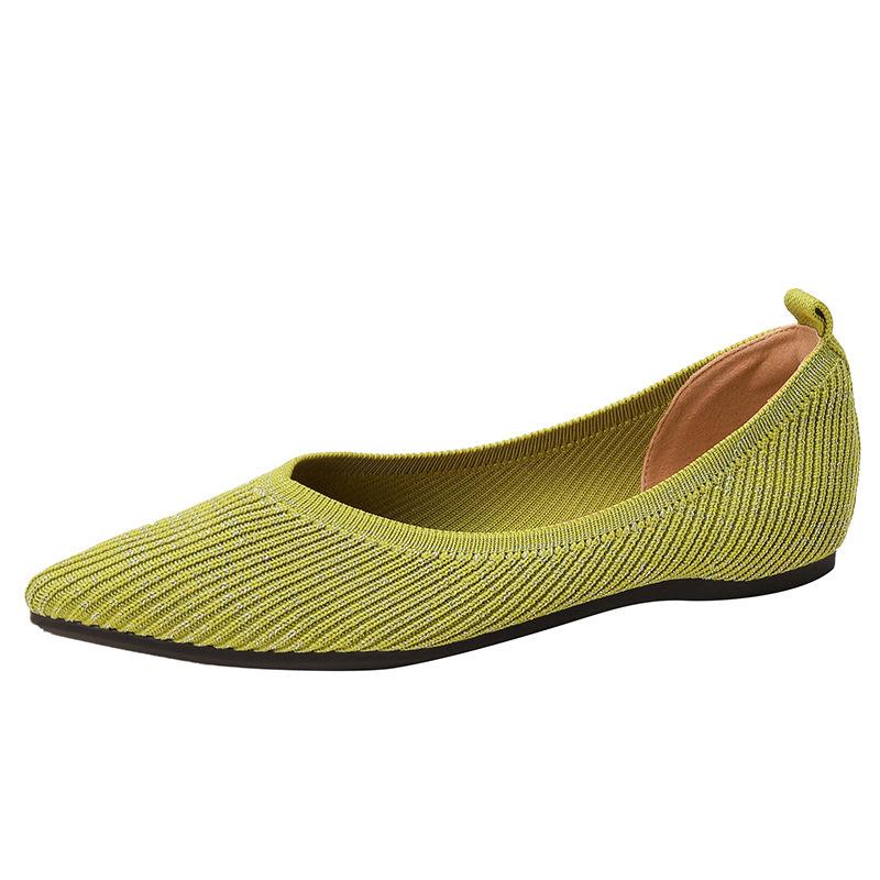 Модные женские туфли принцессы с острым носком и неглубоким вырезом, модные плоские эластичные удобные мягкие нескользящие трикотажные повседневные туфли весна