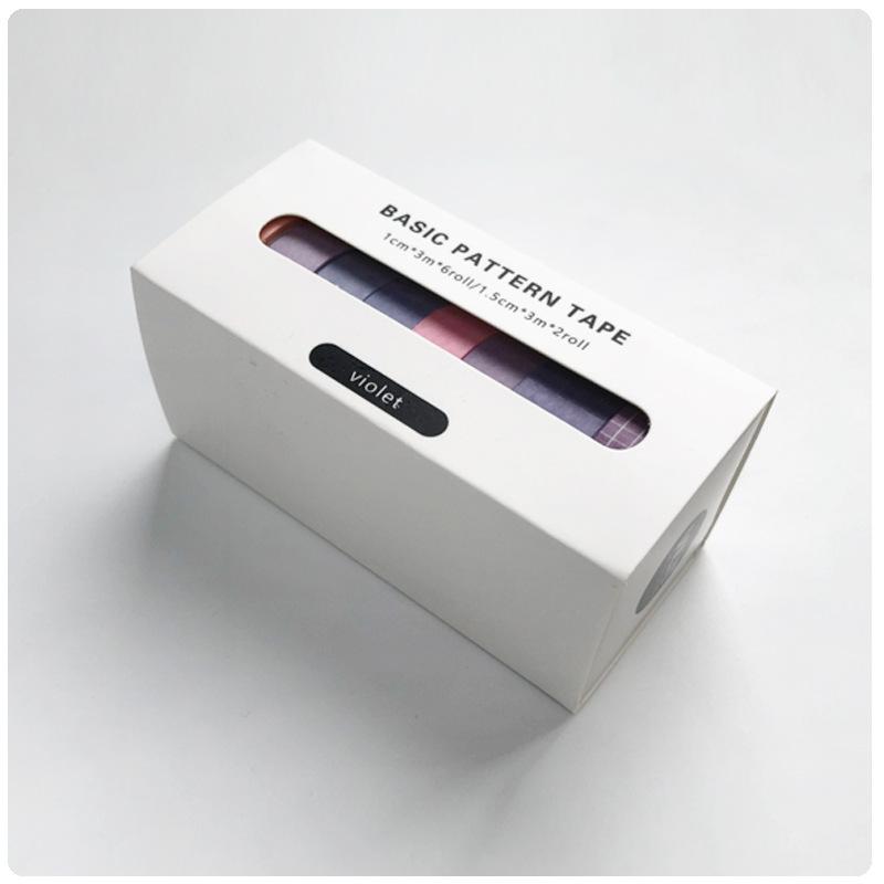 8pcs Pure Color & Plaid Paper Washi Tape Set 15mm 10mm Basic Pattern Adhesive Masking Tapes Home DIY Decoration Stickers A6163