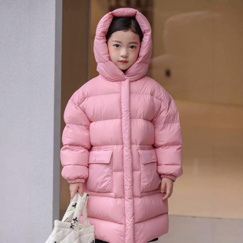 Зимняя новая детская куртка-пуховик из белого утиного пуха, выше колена, толстая хлопковая куртка для мальчиков и девочек с капюшоном