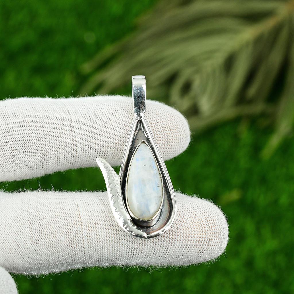 Радужный Лунный Камень Драгоценный Камень Стерлинговое Серебро Помолвочный Свадебный Подвеска Ювелирное Изделие