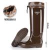 Fashion extra high tube women's rain shoes velvet warm non-slip wear-resistant versatile rain boots outdoor mountaineering car wash waterproof shoes