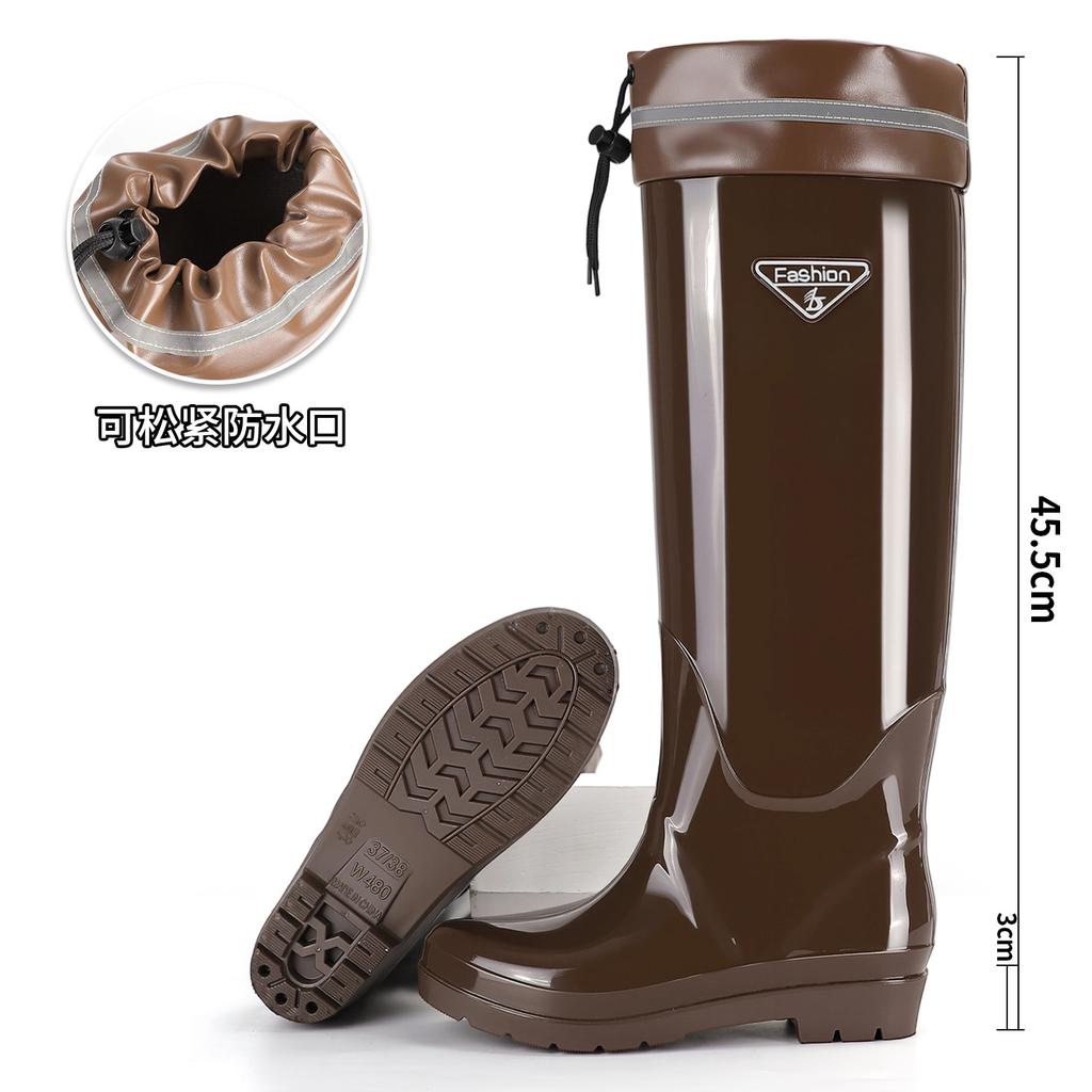 Fashion extra high tube women's rain shoes velvet warm non-slip wear-resistant versatile rain boots outdoor mountaineering car wash waterproof shoes