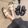 Thick-soled Versatile One-word Buckle with Sandals Women's Summer 2025 New Outer Wear Flat-soled Slippers Beach Sandals Ins Tide
