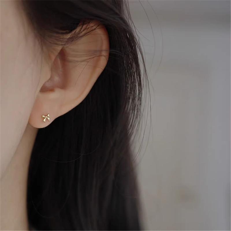 925 Silver Plated 14K Gold Mini Bow Earrings for Women Smooth Cute Small Jewelry Accessories