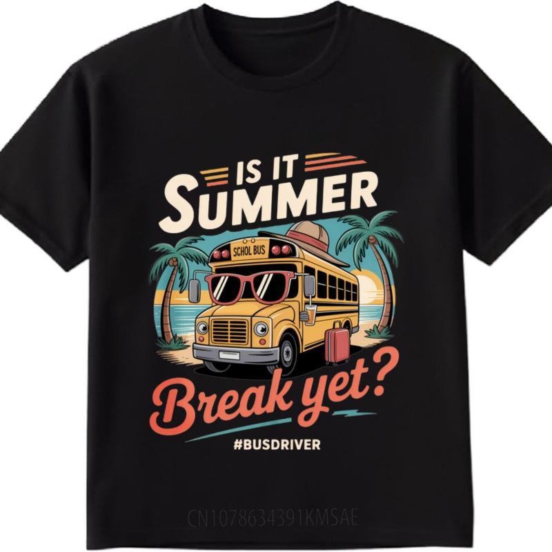 Tshirts for men Printed Women Crew Neck t shirt Black School Bus Summer Break Beach Scene Hiphop Unisex Teeshirt Trendy Tshirt