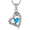 Leilani Hawaiian Jewelry Blue Opal Heart Silver Necklace Pendant for Men, Sterling Silver (45cm Rope Chain Included)