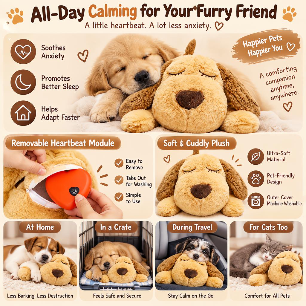 HonourHope Dog Heartbeat Anxiety Relief Toy, Soft Calming Pet Plush Toy for Puppies, Behavior Training Aid Toy, Puppy Pillow, for Puppies, Cats, Pets