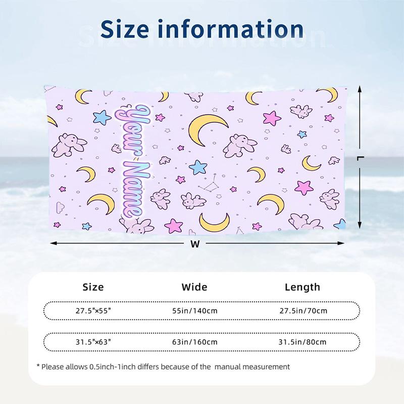 Sailor Moon Beach Towel, Personalized Custom Name Text, Quick Dry Large Absorbent Towel For Beach Pool