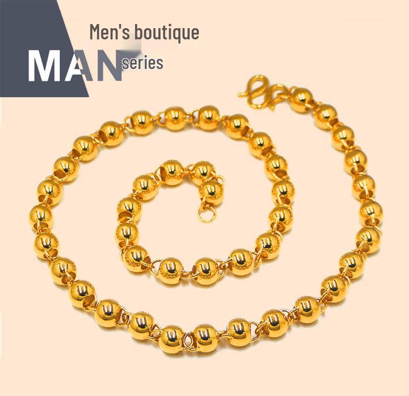 Vietnam Sand Gold Electroplated Copper Men's Buddhist Bead Necklace