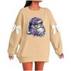 Ladies' Christmas Printed Bow Round Neck Long Sleeved Loose Pullover Sweater Sweatshirt Top