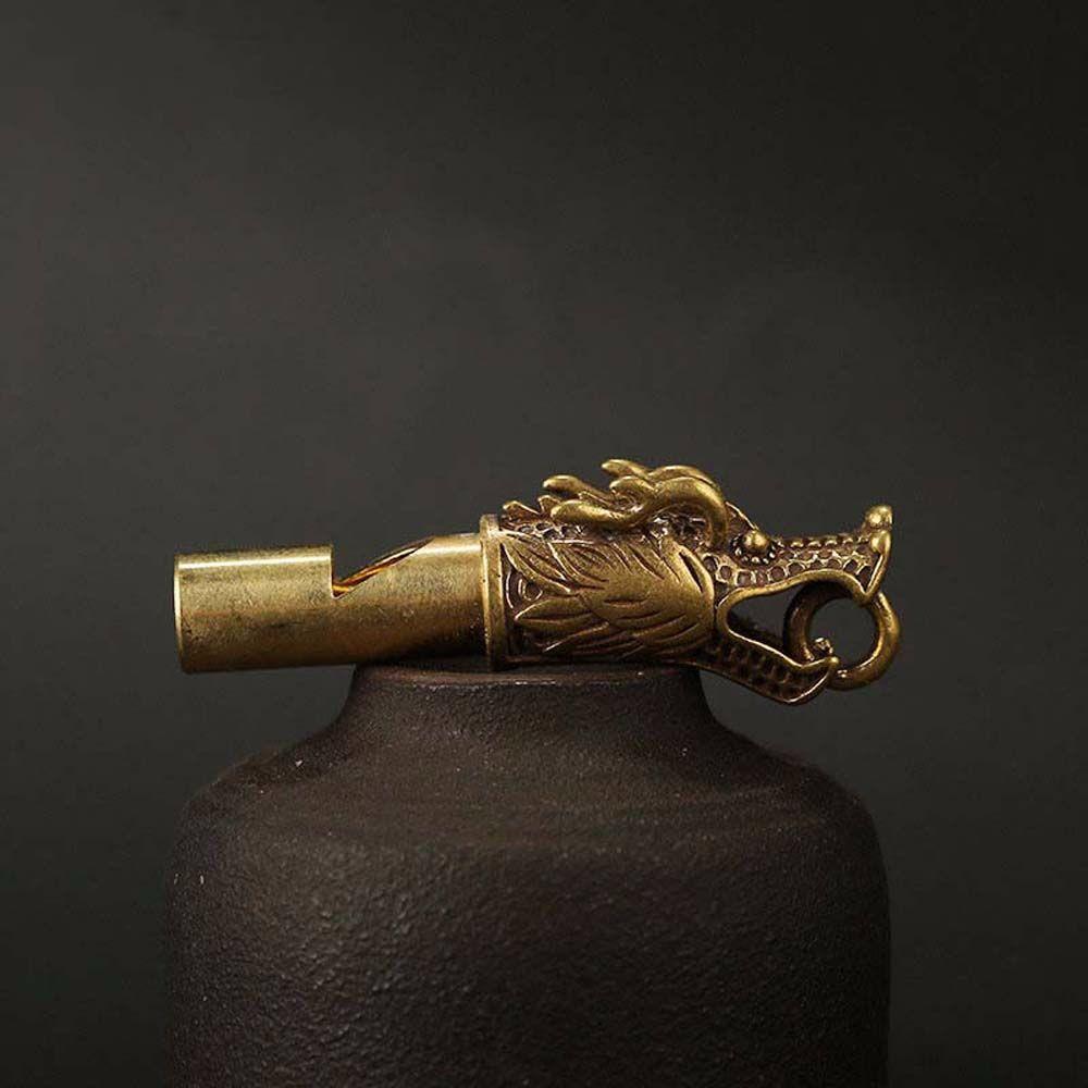 Emergency Keychain Brass Dragon Head Car Pendants Outdoor Survival Tools Keys Chain Whistle