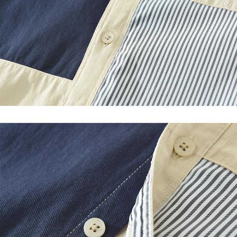 Весенние и летние белые рубашки с длинным рукавом для мужчин, уличные полосатые рубашки в стиле пэчворк, мужские повседневные топы из чистого хлопка, молодежная модная мужская одежда