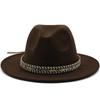 Women Men Woolen Fedora Hat With Black Leather Gentleman Elegant Lady Winter Autumn Wide Brim Jazz Church Panama Sombrero Cap