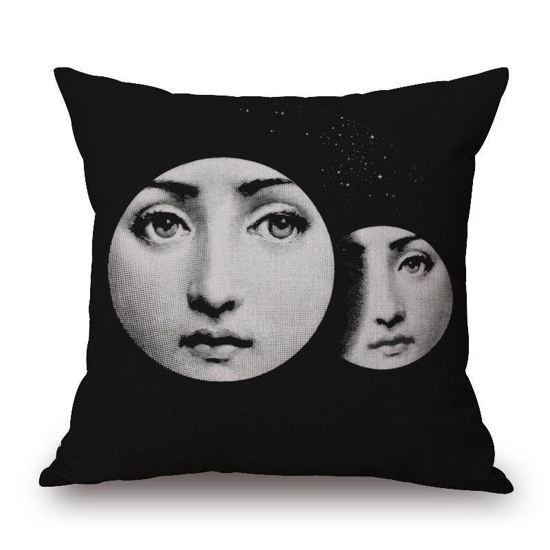 Льняная винтажная наволочка для декоративной подушки с лицом Пьеро Форназетти, на поясничную подушку, новая