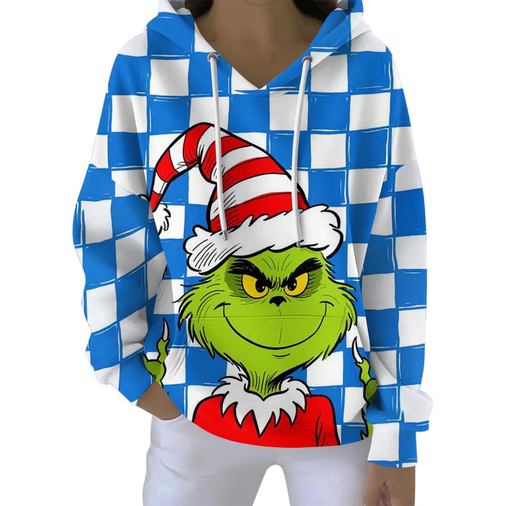 Ladies' Loose And Comfortable Drawstring V-neck Long Sleeved Christmas Printed Sweatshirt