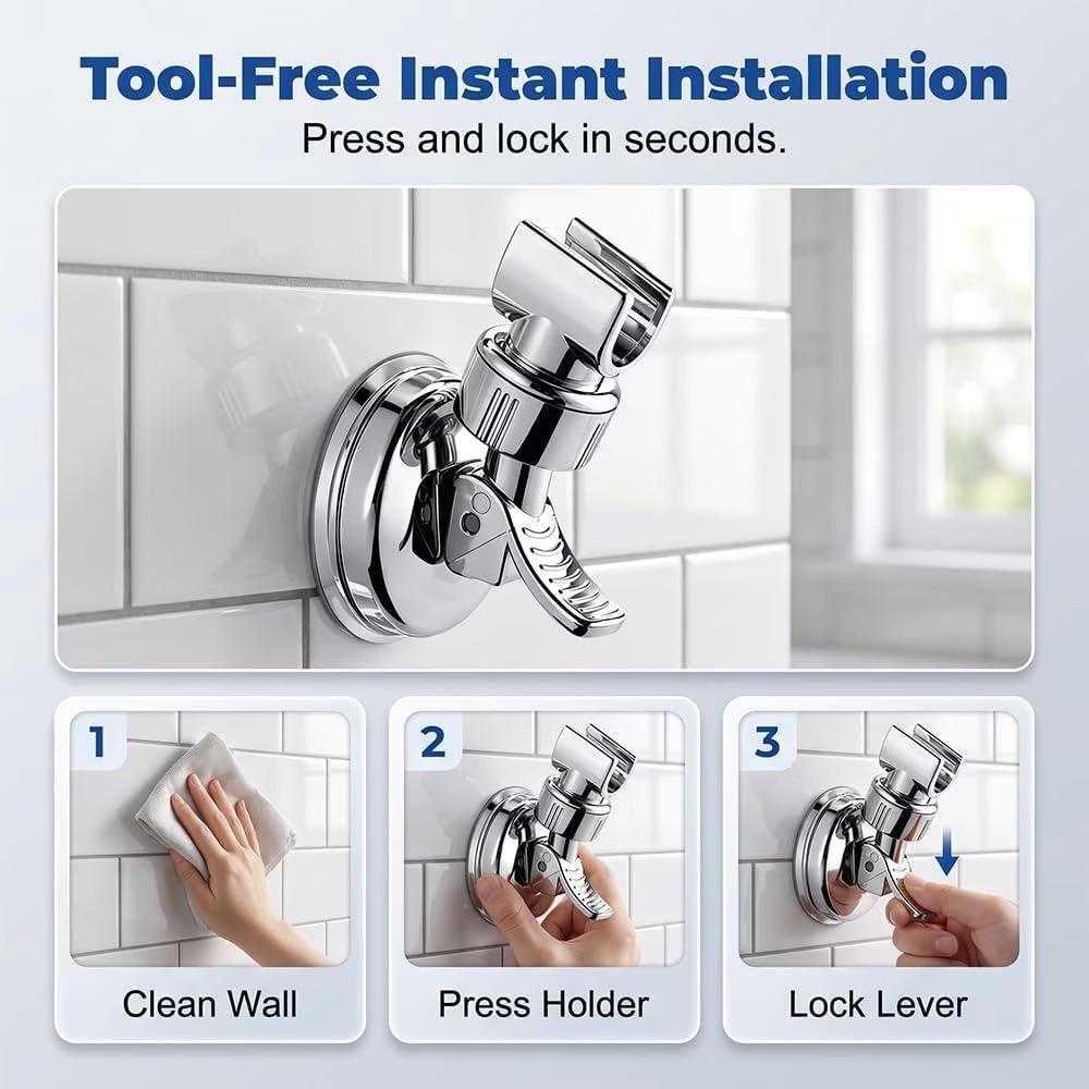 Adjustable Shower Head Holder with Suction Cup, Removable Wall Mount Bracket No Drill, Universal Handheld Shower Stand for Bathroom