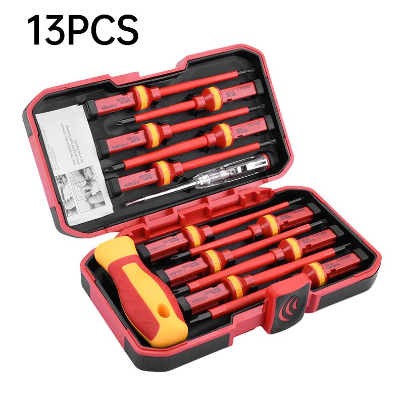 13PCS Insulated Screwdriver Household Circuit Insulated Isolation Current Electrician Cross Interchangeable Head Screwdriver Kit