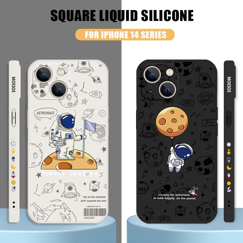 Мультяшный Астронавт Силиконовый Чехол Для iPhone 17e 16e 17 Pro 16 14 15 Pro Max Plus 13 11 12 Pro Ударопрочный ТПУ Ремешок Чехол для Телефона