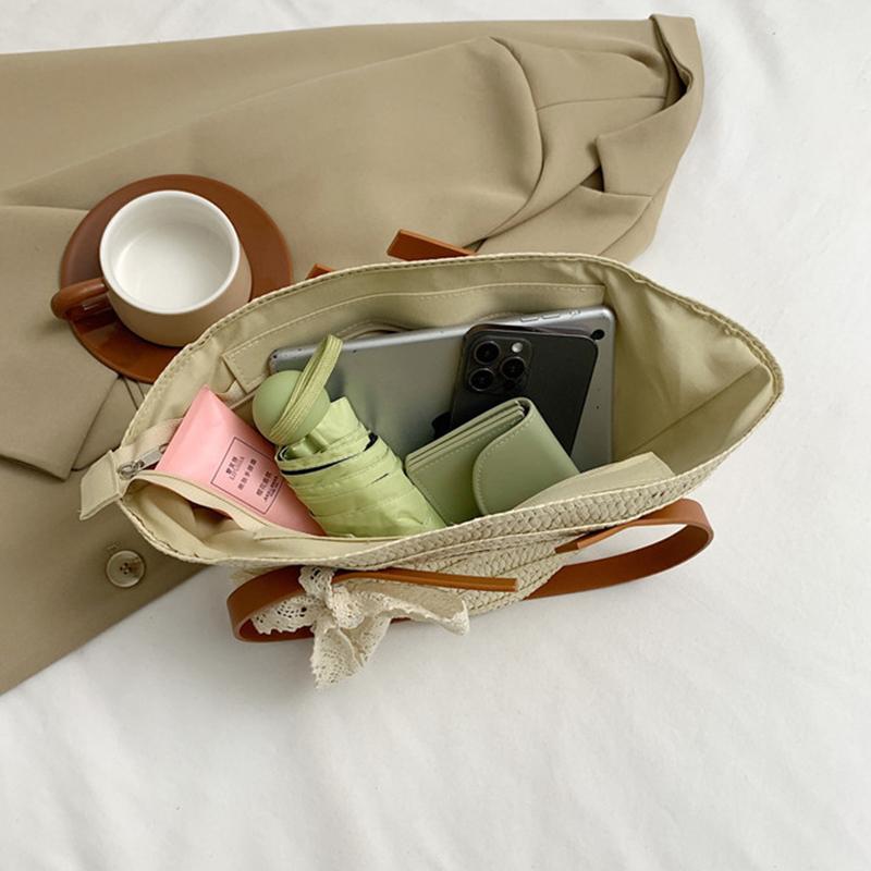 Women Braided Basket Clutches Bag Large Straw Portable Shoulder Bag Summer Beach Purses Shopper Satchel Premium