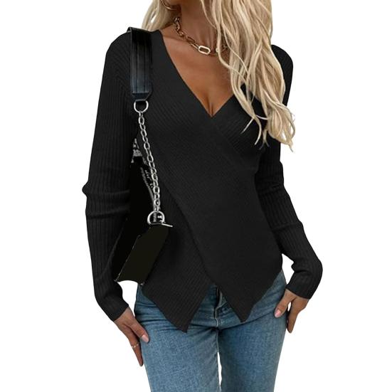 Женский сексуальный свитер с V-образным вырезом, облегающий свитер с длинным рукавом, мягкая дышащая ткань, свитер, осенняя одежда