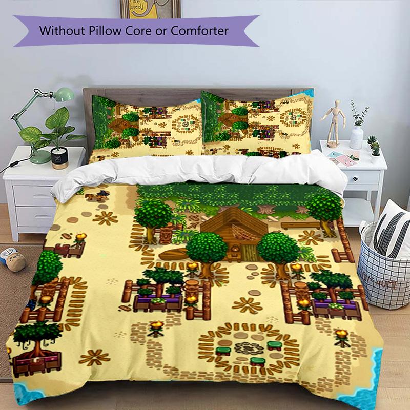 stardew valley 3pcs Bedding Set Duvet Cover Closure Includes 1 Duvet Cover & 2 Pillowcases for All Seasons Bedroom Home Dorm Decor