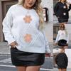 Women's Plus Size Diamond Jacquard Wool Flower Embroidered Beads Loose Casual Pullover Sweater