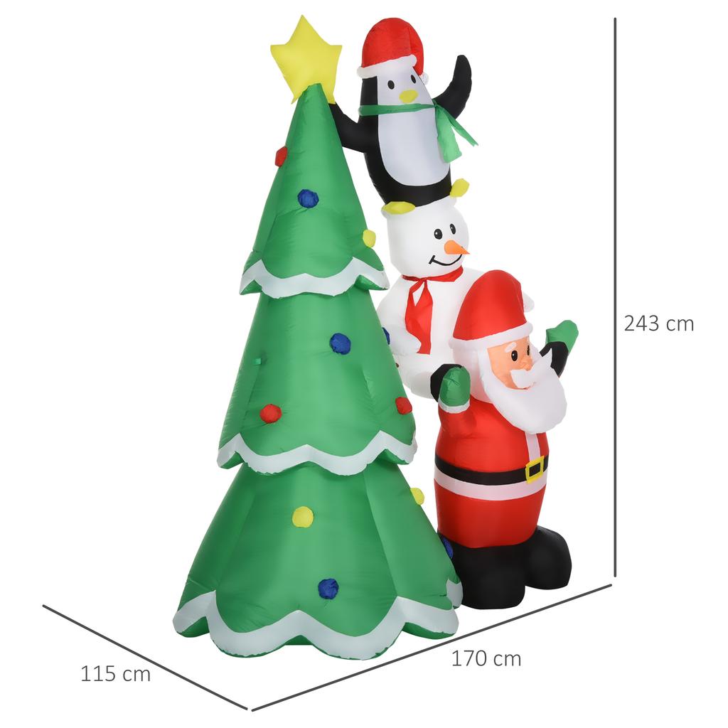 Giant Inflatable Christmas Tree 243cm with LED Lights and Santa Claus, Waterproof Outdoor Christmas Decoration