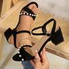 Ladies High Heel Sandals Summer Elegant Pearl Chunky Heels Women Shoes Elegant Comfortable Black Pumps for Women Size 35-43